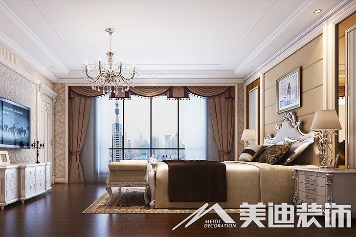 	岳阳县私人别墅400平欧式装修风格--三楼主卧室