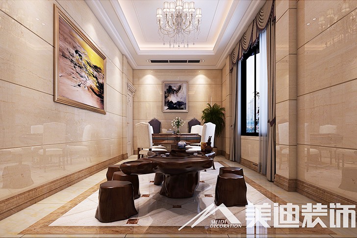 	岳阳县私人别墅400平欧式装修风格--一楼茶室