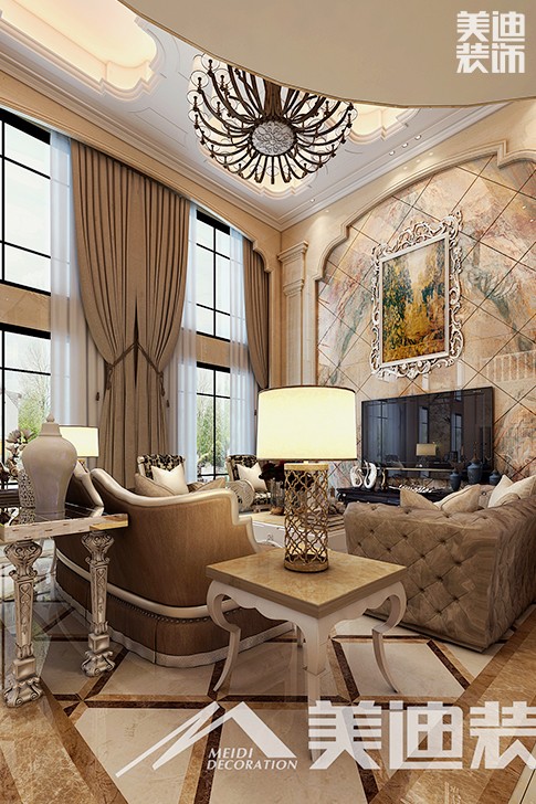 	岳阳县私人别墅400平欧式装修风格--一楼客厅
