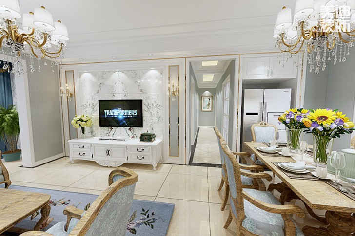 富兴鹏城140平欧式风格装修案例图--客厅