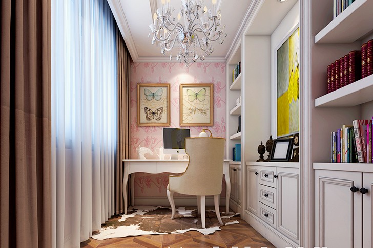 	岳阳县私人别墅400平欧式装修风格--二楼女孩房书房