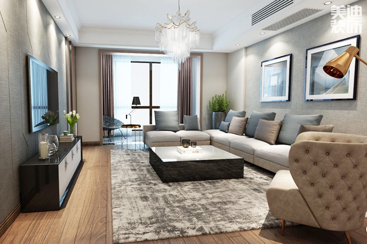 南湖一号140平现代简约装修效果图--客厅