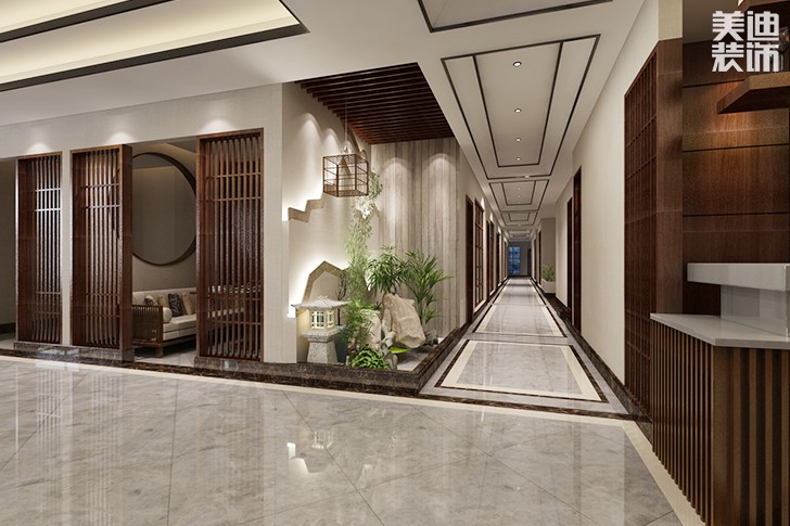 西维咖啡慕茗缘店1800平米新中式风格效果图--过道