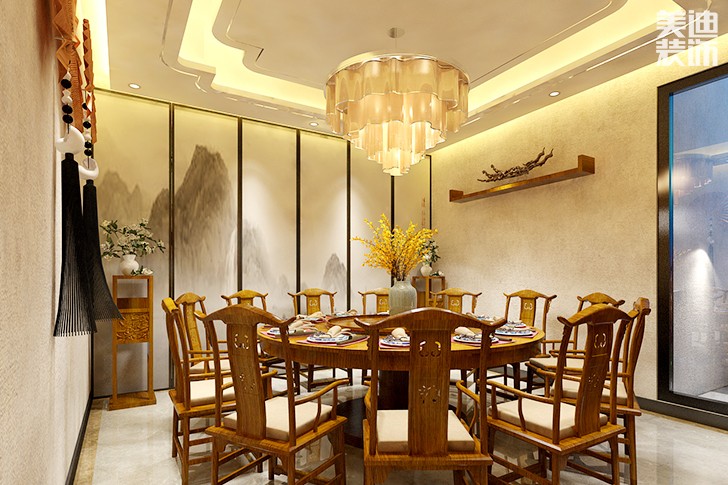 西维咖啡慕茗缘店1800平米新中式风格效果图--大包餐厅