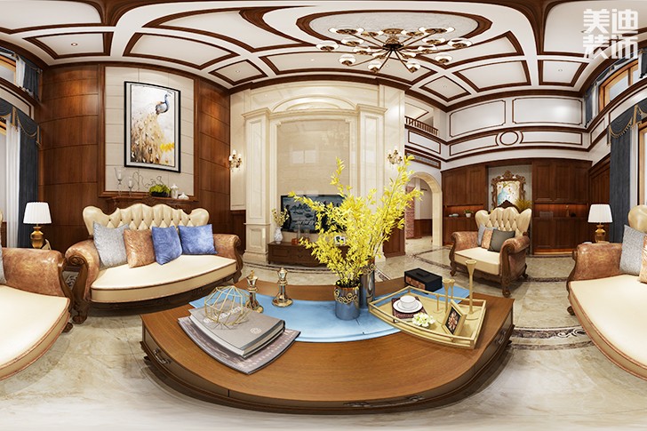 加州小镇325平美式风格装修案例图--客厅