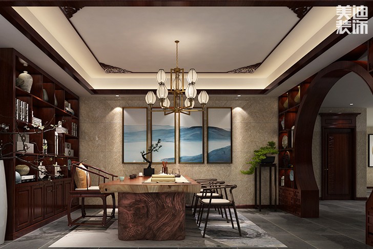 浯溪御园425平中式风格装修案例图--茶室