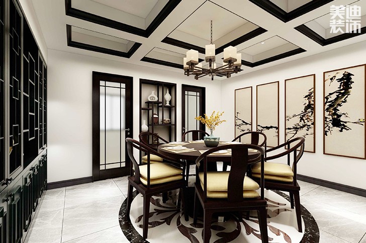 东都怡景128平米新中式风格案例效果图--餐厅