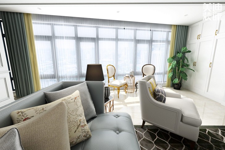 天祥水晶湾160平米轻奢美式风格装修效果图--客厅