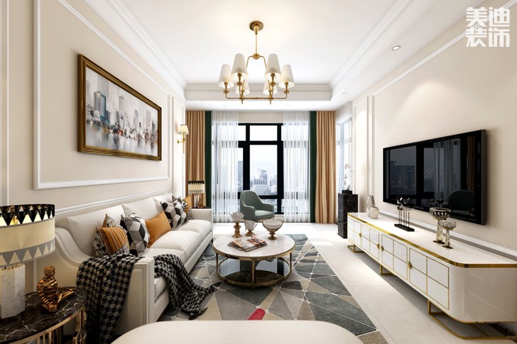 金茂悦82平米简欧风格装修效果图--客厅