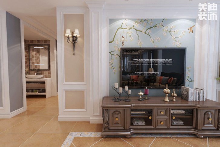 恒广国际景园127平米美式风格装修效果图--电视