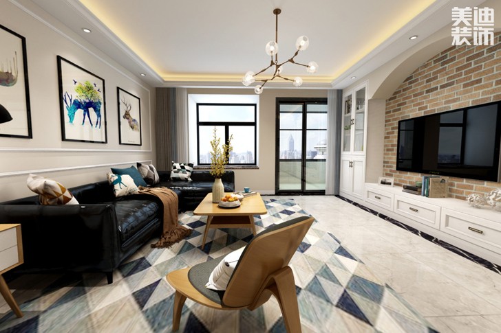 五一大道202135平米简美风格装修效果图--客厅