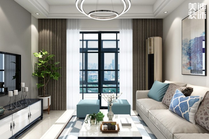 华润置地95平米现代风格装修效果图--客厅