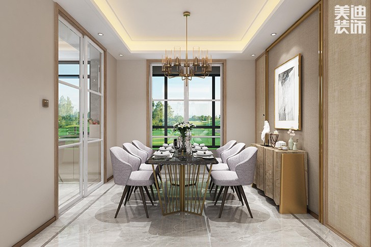 新华联梦想城109平港式轻奢风装修案例效果图--餐厅