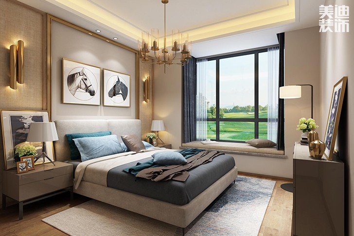 新华联梦想城109平港式轻奢风装修案例效果图--卧室