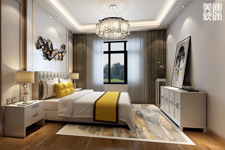 新华联梦想城109平现代轻奢风装修案例效果图--卧室