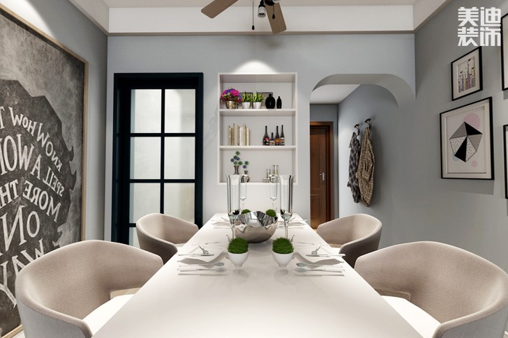 湖湘奥林匹克花园89平米北欧混搭风格装修效果图--餐厅