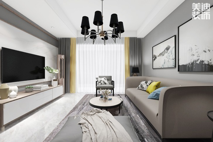中建梅溪湖140平米现代黑白灰风格装修效果图--客厅