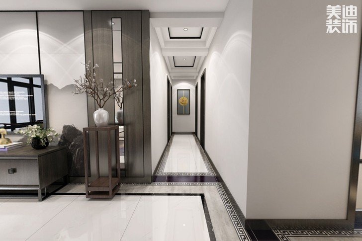 新时代广场128平新中式装修案例实拍图--过道