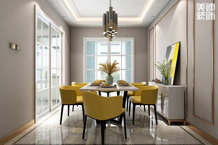 新华联梦想城109平现代轻奢风装修案例效果图--餐厅