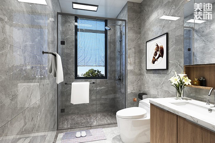 新华联梦想城109平港式轻奢风装修案例效果图--卫生间