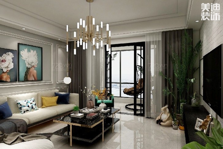 荣泰广场134平米北欧风格装修案例效果图--客厅