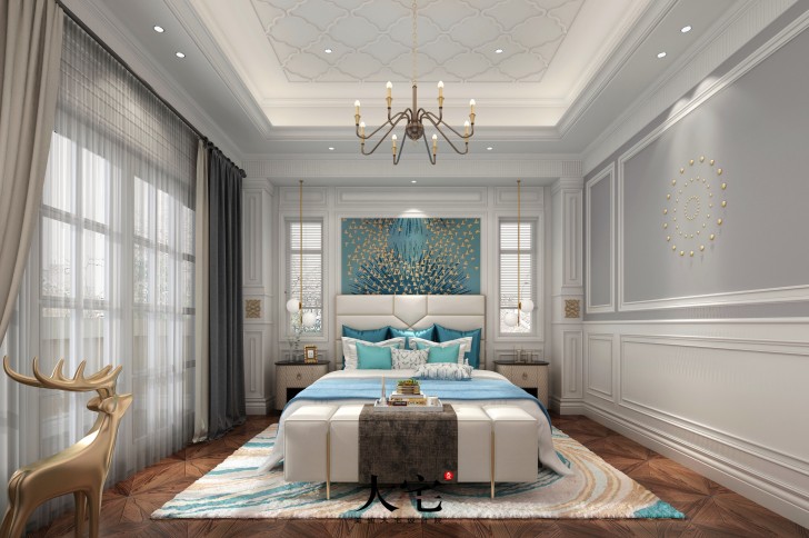 中粮北纬28度1180平米轻奢法式风格装修案例效果图--卧室