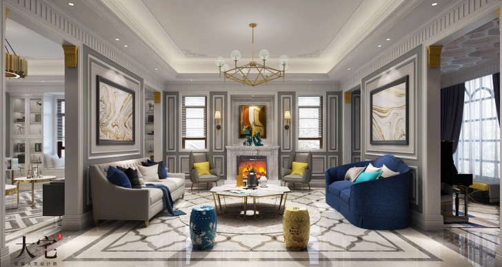 青竹园1000平米法式独栋装修案例效果图--客厅