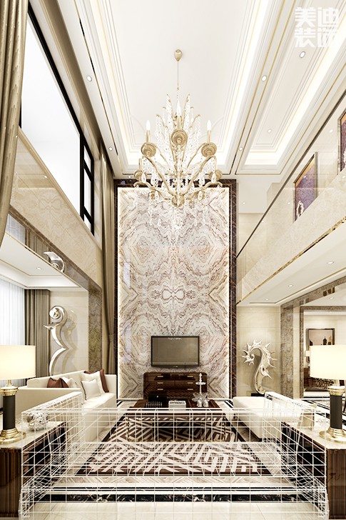 绿地之窗220平米港式风格风格装修案例效果图--客厅