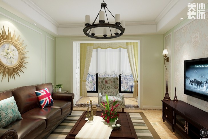 昆仑和府100平米小美风格装修案例图--客厅