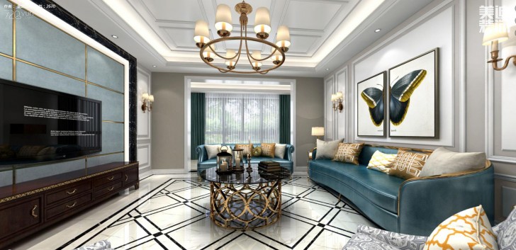 江山壹号200平米新古典风格装修效果图--客厅