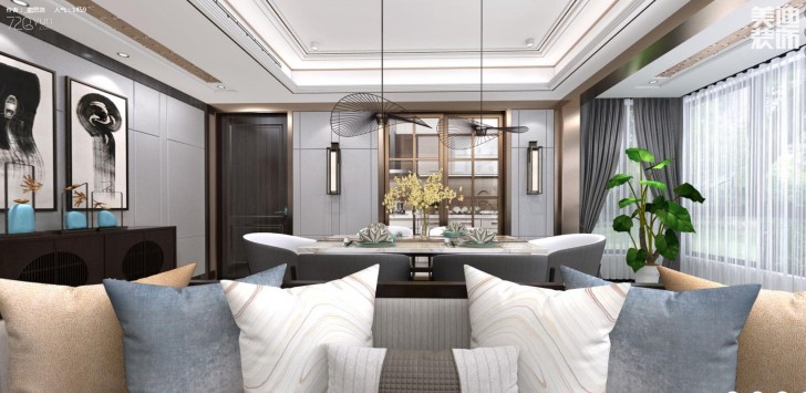 建发中央悦府140平米新中式风格装修效果图--餐厅