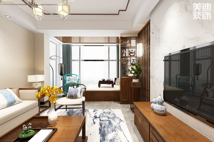 谷山里115平米新中式风格装修效果图--客厅