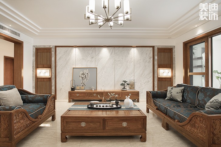 青竹园·曦园 295㎡书香之家，新中式装修实拍图--客厅