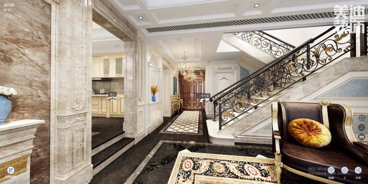 碧桂园-春江翠韵300平米法式风格装修案例效果图--玄关、楼梯