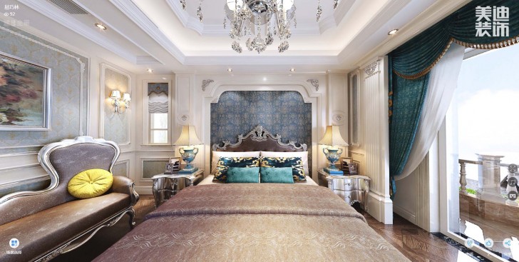 碧桂园-春江翠韵300平米法式风格装修案例效果图--二楼主卧