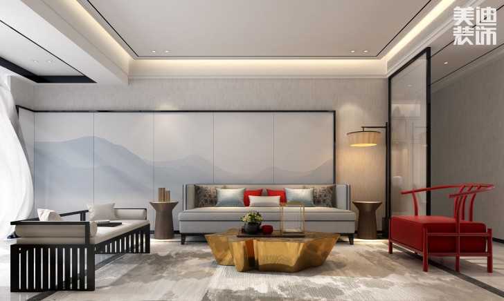 清溪川188平米新中式风格装修案例效果图--客厅