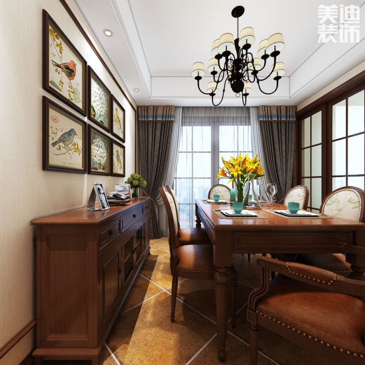 华润橡树湾140平米美式风格装修案例效果图--餐厅