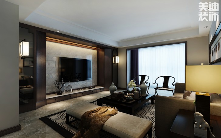 兰侨公馆320平米新中式风格装修案例效果图--客厅