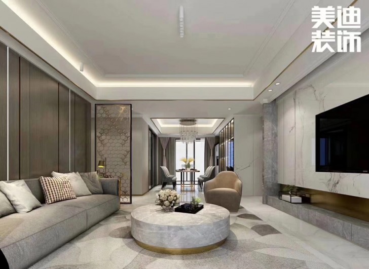 清溪川188平米现代轻奢风格装修案例效果图--客厅