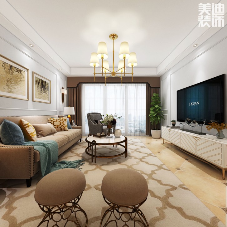 八方小区140平米简美风格装修案例效果图--客厅