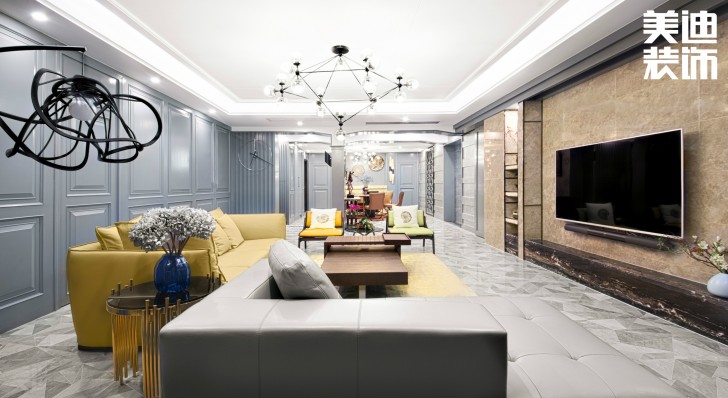 北辰定江洋260㎡现代混搭风格装修案例实拍图-客厅