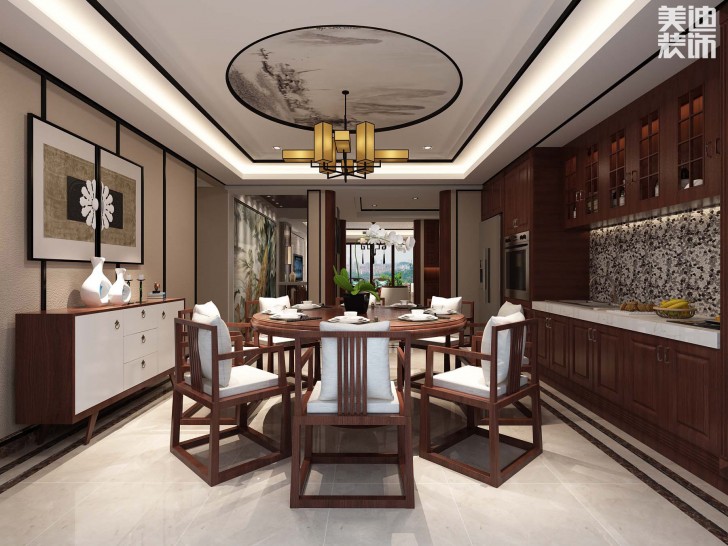 海伦春天460平米中式风格案例效果图--餐厅