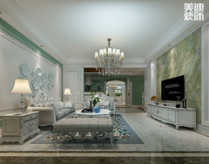 艾美潇湘280平米现代欧式风格实景图--客厅