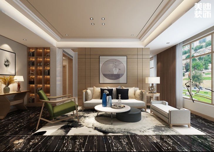 艾美潇湘220平米新中式风格案例图--客厅