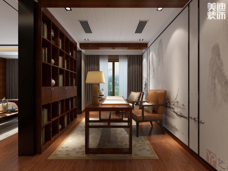 海伦春天460平米中式风格案例效果图--书房