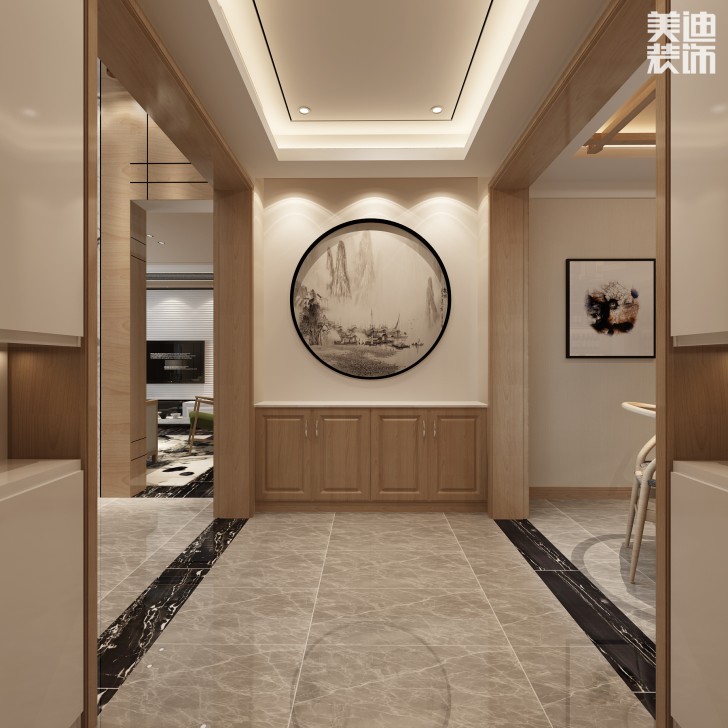 艾美潇湘220平米新中式风格案例图--玄关