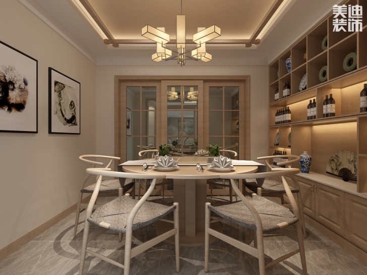 艾美潇湘220平米新中式风格案例图--餐厅