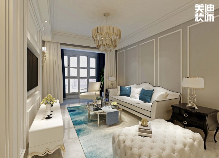 信合城115平米轻奢风格装修案例效果图--客厅
