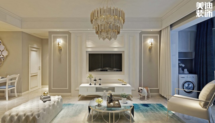 信合城115平米轻奢风格装修案例效果图--客厅