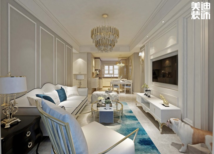 信合城115平米轻奢风格装修案例效果图--客厅
